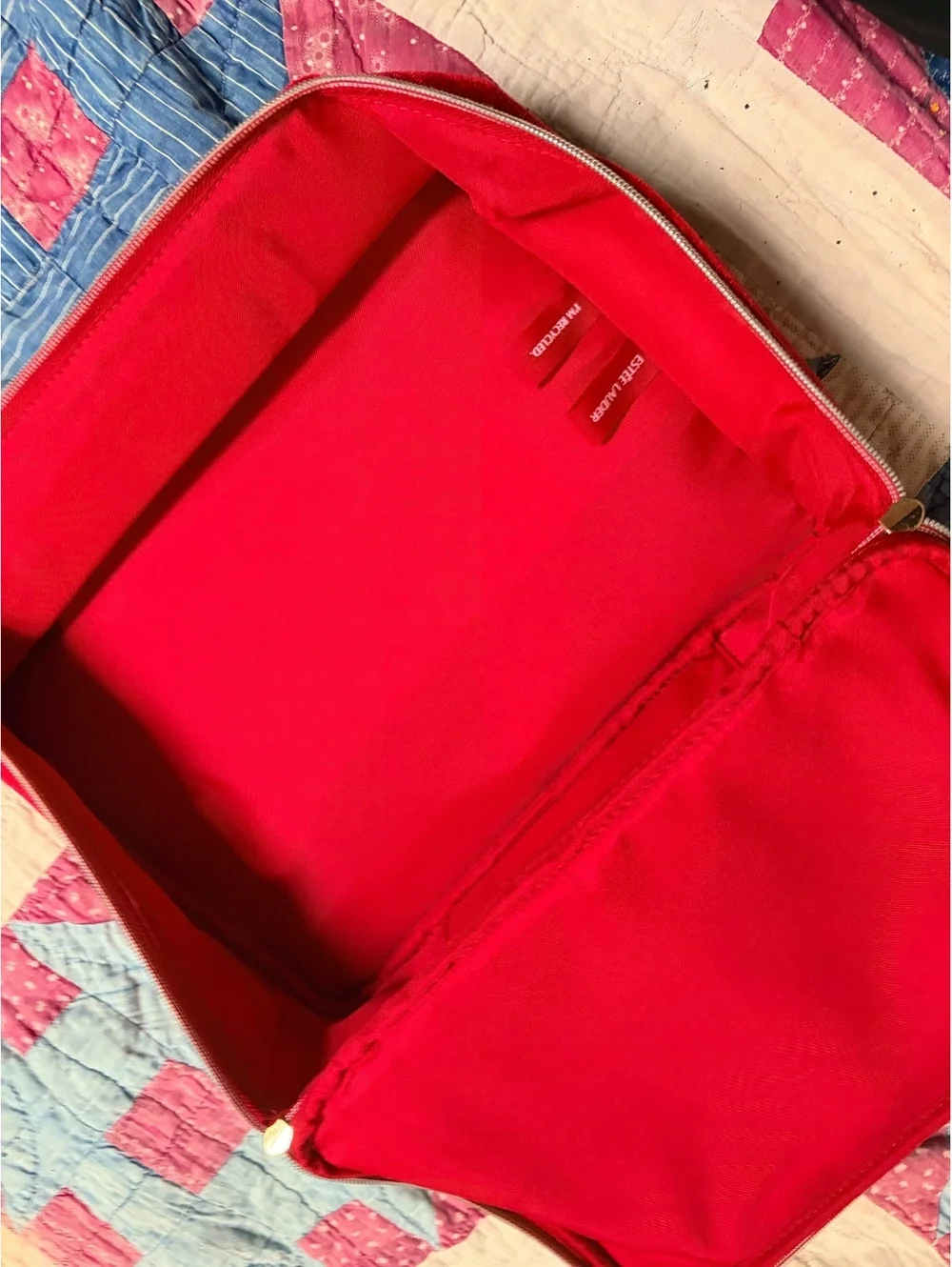 Estée Lauder Red Velvet Star Train Case Large Cosmetic Travel Makeup Bag Holiday